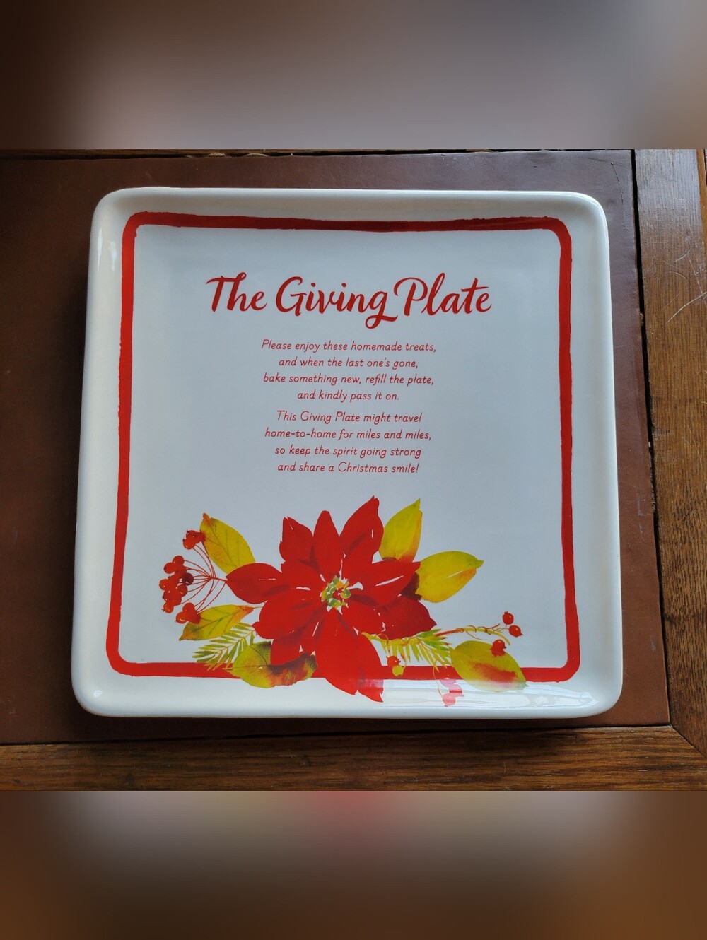 Hallmark: The Giving Plate - Square Poinsettia Design